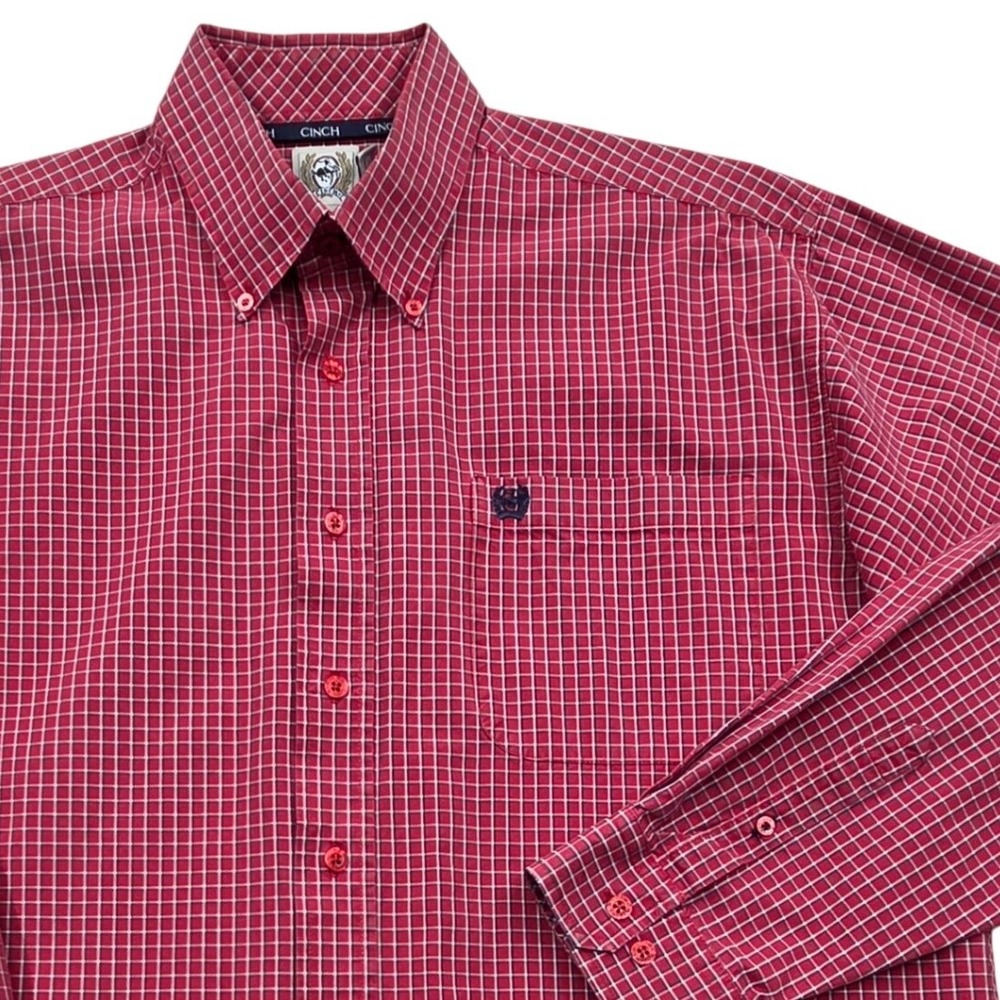 Cinch Red Plaid Button Down Long Sleeve Shirt Western Mens Medium‎